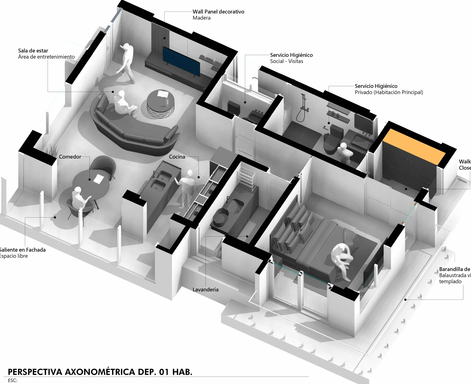 Axonometric view of an apartment