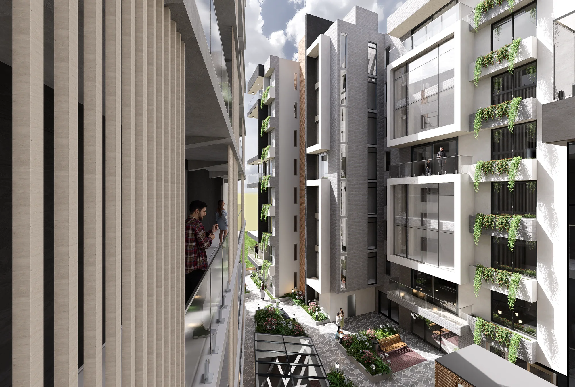 Facade and planted terraces