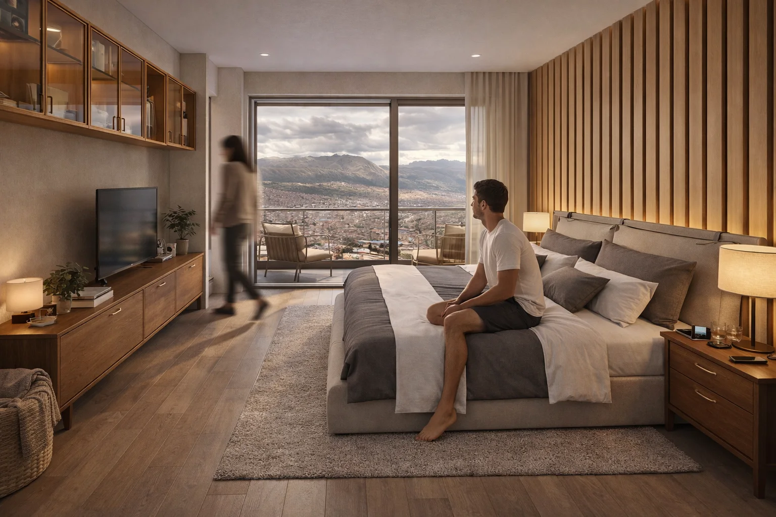 Main bedroom in one of the apartments